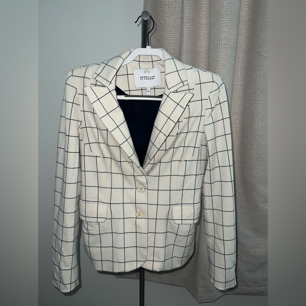 Derek Lam 10 Crosby Ivory Grid Pattern Blazer Size 8